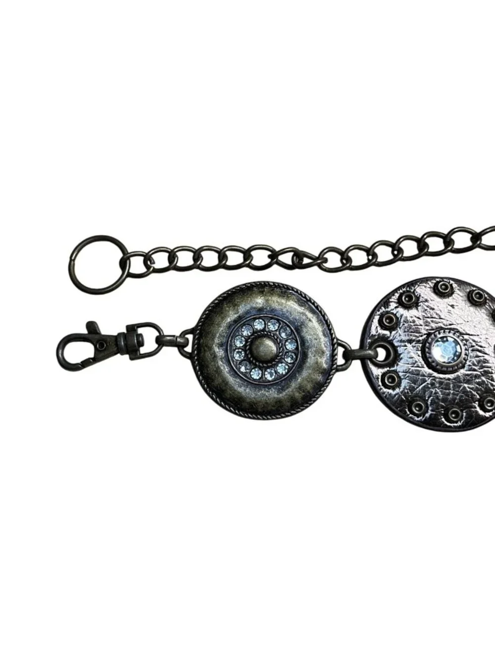 Antique Gold-Toned Women’s Metal & Crystal Circular Chain Belt Adjustable